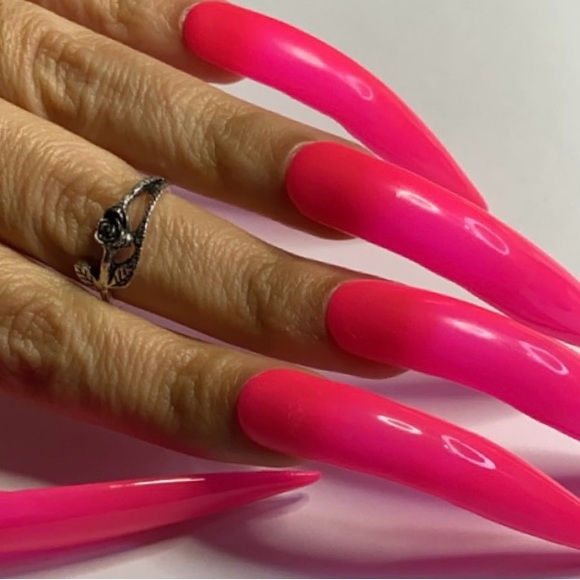 Neon pink or red valentines or Christmas xxxl curvy acrylic luxury presson nails - Picture 3 of 8